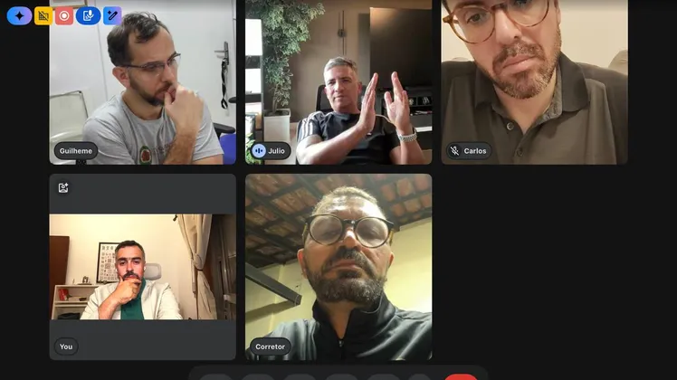 O quarto encontro do Programa de Mestrado por chamada de vídeo: o Mestre Guilherme, o Si Fu, o Mestre Antunes, eu e o Mestre Márcio.