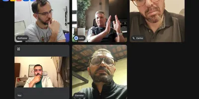 O quarto encontro do Programa de Mestrado por chamada de vídeo: o Mestre Guilherme, o Si Fu, o Mestre Antunes, eu e o Mestre Márcio.
