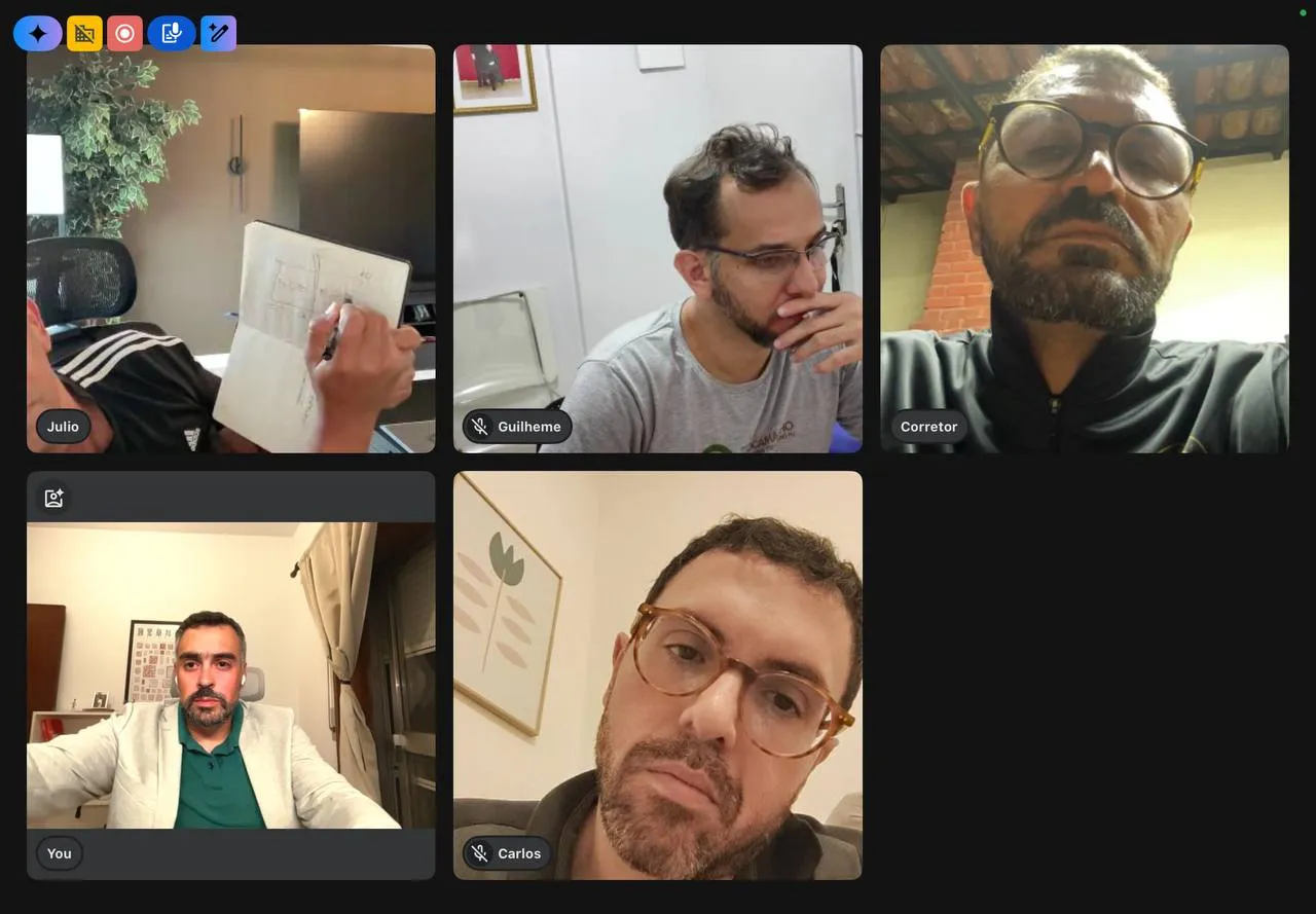 Os participantes do encontro na chamada: o Si Fu escrevendo, o Mestre Guilherme, o Mestre Márcio, eu e o Mestre Antunes.
